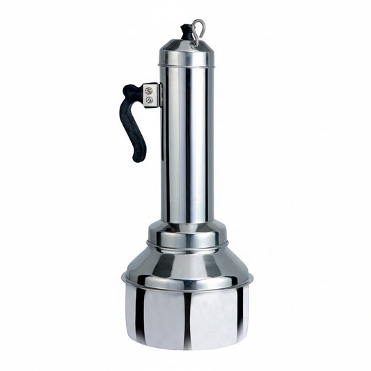 Stainless steel puttu kudam on a white background