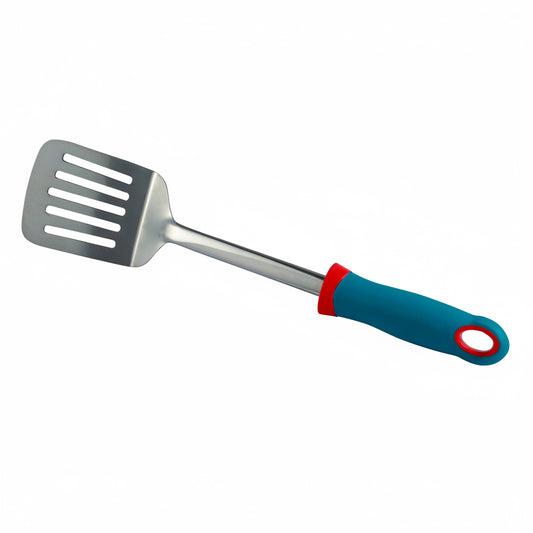 Spatula with a blue handle on a white background